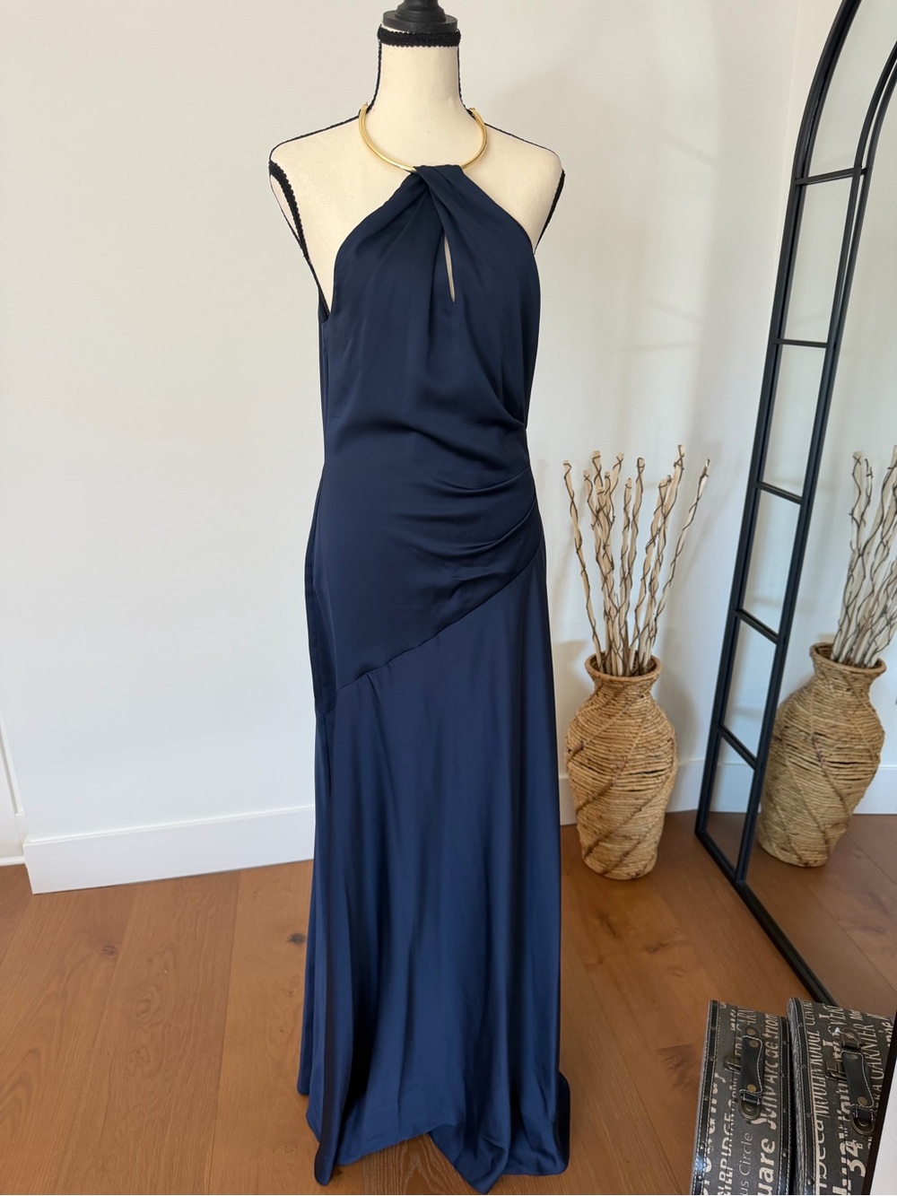 Lauren Ralph Lauren Navy Halter Twist Evening Gown